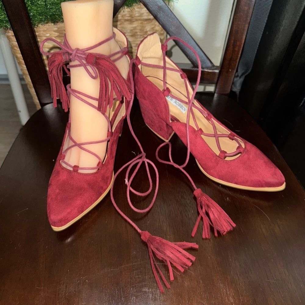 Women's Burgundy Lace-Up VEGAN Suede Shoes